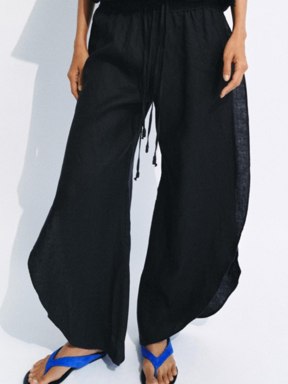 Zara Black Wide-Leg Drawstring Pants